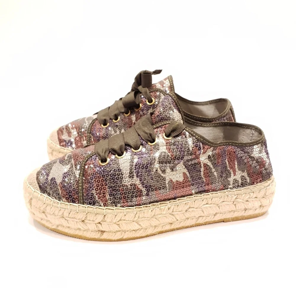 Sequin Camouflage Espadrille Sneaker - Olive Multicolor